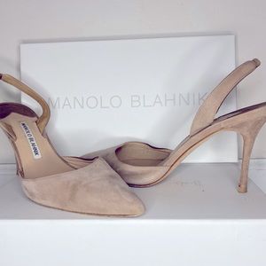 Manolo Blahnik Carolyn Velukid Heels- Taupe- Size 37 or 6 1/2